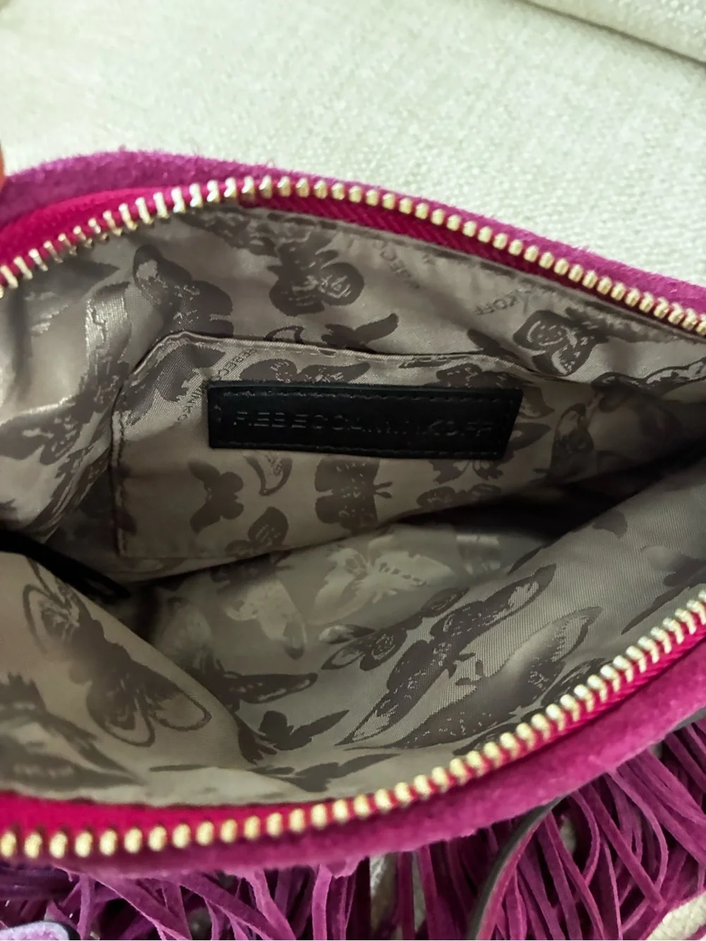Rebecca Minkoff EUC  Purple Suede Fringe Shoulder/Crossbody Bag  Adj Strap